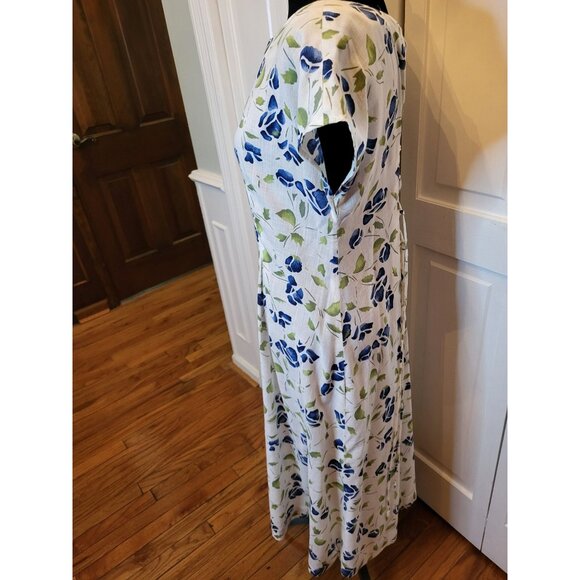 Vintage 90s Custom Made Corset White/Blue Watercolor Print Midi S Cottage Fairy - Picture 4 of 9